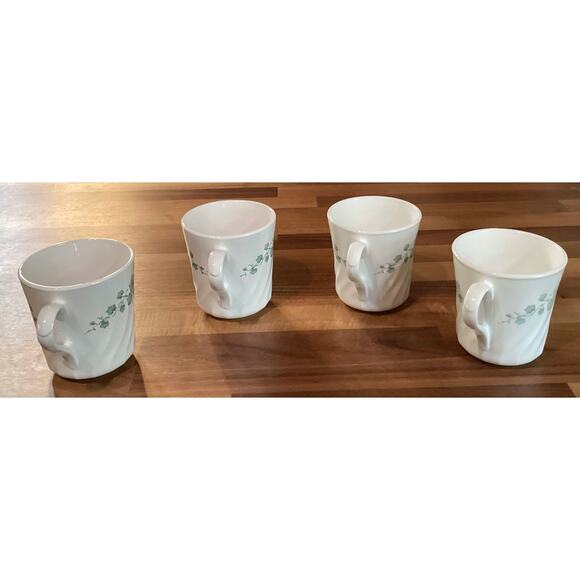Vintage Corning Corelle Callaway Ivy Swirl Coffee Tea Cups Green Ivy Set of 4 - Picture 8 of 10